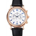 AAAAA Patek Philippe Chronograph White Dial Blue Markings Rose Gold Case Black Leather Strap
