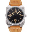 Bell and Ross BR 01-92 Black Dial Silver Case Gold Numerals Brown Leather Strap