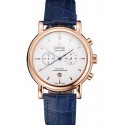 Best Omega Seamaster Vintage Chronograph White Dial Rose Gold Case Blue Leather Strap