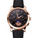 Best Patek Philippe Chronograph Black Guilloche Dial Rose Gold Case Black Leather Strap