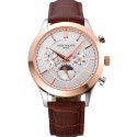 Best Patek Philippe Moonphase Chronograph White Dial Gold Case Brown Leather Strap 622843