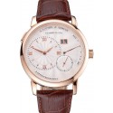 Best Quality A. Lange & Sohne Lange 1 White Dial Rose Gold Case Brown Leather Strap