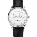 Best Quality Imitation Swiss Jaeger LeCoultre Master Ultra Thin Reserve De Marche White Dial Stainless Steel Case Black Leather Strap