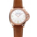 Best Replica Panerai Radiomir White Dial Diamond Bezel Rose Gold Case Brown Suede Leather Strap 1453799