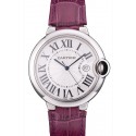 Cartier Ballon Bleu 42mm White Dial Stainless Steel Case Purple Leather Bracelet