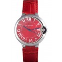 Cartier Ballon Bleu Silver Bezel with Red Dial and Red Leather Band 621556