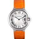 Cartier Ballon Bleu Silver Bezel with White Dial and Orange Leather Band 621550