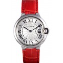Cartier Ballon Bleu Silver Bezel with White Dial Red Leather Band 621551