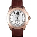 Cartier Calibre White Dial Gold Case Brown Leather Bracelet