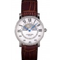 Cartier Moonphase Silver Watch with Brown Leather Band ct256 621375 Watch