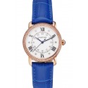Cartier Ronde White Dial Diamond Bezel Rose Gold Case Blue Leather Strap