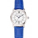 Cartier Ronde White Dial Diamond Hour Marks Stainless Steel Case Blue Leather Strap