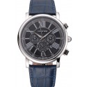 Cartier Rotonde Chronograph Black Dial Stainless Steel Case Blue Leather Strap