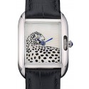 Cartier Tank Anglaise White Tiger Dial Stainless Steel Case Black Leather Bracelet