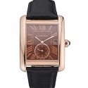 Cartier Tank MC Brown Dial Gold Case Black Leather Strap 622581