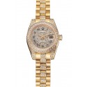 Cheap Imitation Swiss Rolex DayJust Diamond Pave Dial Gold Diamond Bracelet 1453955