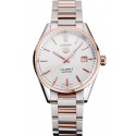 Copy 1:1 Swiss Tag Heuer Carrera Calibre 5 White Dial Rose Gold Case Two Tone Bracelet