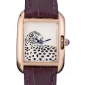 Copy AAA Cartier Tank Anglaise White Tiger Dial Gold Case Purple Leather Bracelet