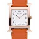 Copy AAAAA Hermes Heure H Rose Gold Bezel Orange Leather Strap White Dial 80234