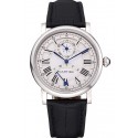 Copy Cartier Rotonde White Dial Stainless Steel Case Black Leather Strap 622757