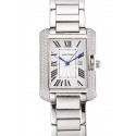 Copy Cheap Cartier Tank Anglaise 30mm White Dial Diamonds Steel Case Stainless Steel Bracelet