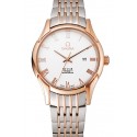 Copy High Quality Omega De Ville White Dial Rose Gold Case Two Tone Bracelet 1453781