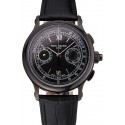 Copy High Quality Swiss Patek Philippe 5170J Chronograph Black Dial Black Case Black Leather Strap