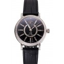 Copy IWC Portofino Moon Phase Black Dial With Diamonds Stainless Steel Case Diamonds Bezel Black Leather Strap