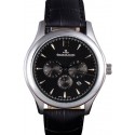 Copy Jaeger Lecoultre Master Chronograph Silver Bezel Black Leather Band 621620