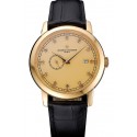 Copy Swiss Vacheron Constantin Patrimony Contemporaine Gold Case Gold Diamond Dial Black Leather Bracelet 622682