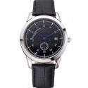 Copy Vacheron Constantin Traditionnelle Black Ship Dial Stainless Steel Case Black Leather Strap