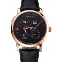 Fake A. Lange & Sohne Grand Lange 1 Moon Phase Black Dial Rose Gold Case Black Leather Strap