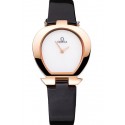 Fake Omega Ladies Watch White Dial Gold Case Black Leather Strap 622820