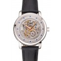 Fake Swiss Piaget Altiplano Skeleton Dial With Diamonds Stainless Steel Case Black Leather Strap
