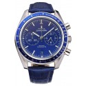 Fashion Replica Omega Speedmaster Blue Dial Stainless Steel Case Blue Leather Strap 622808
