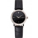 Fashion Replica Patek Philippe Calatrava Black Dial Double Ribbed Bezel Stainless Steel Case Black Leather Strap