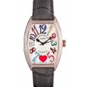 Franck Muller Heart Diamond Gold Bezel Grey Leather Band 621591