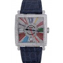 Franck Muller Master Square Color Dreams Diamonds Dial Diamonds Case Blue Leather Strap 622359