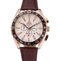 High Imitation Omega Seamaster Aqua Terra Chrono GMT Ivory Dial Brown Leather Bracelet 622534