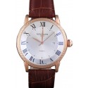 High Quality Replica Patek Philippe Calatrava Roze Gold Ribbed Bezel Brown Leather Bracelet 801434