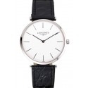 High Quality Swiss Longines Grande Classique White Dial Stainless Steel Case Black Leather Strap