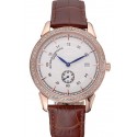 High Quality Vacheron Constantin Traditionnelle White Ship Dial Rose Gold Case With Diamonds Brown Leather Strap