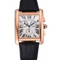 Imitation AAAAA Cartier Tank MC White Dial Gold Case Black Leather Bracelet 622693