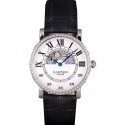 Imitation Cartier Moonphase Silver Watch with Black Leather Band ct255 621374