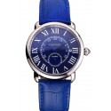 Imitation Cartier Ronde Louis Cartier Blue Dial Stainless Steel Case Blue Leather Strap