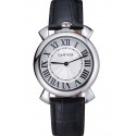Imitation Cartier Rotonde Blue Crown Black Leather Bracelet 621975