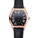 Imitation Cartier Tortue Large Date Black Dial Gold Case Black Leather Strap