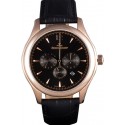 Imitation Jaeger Lecoultre Master Chronograph Gold Bezel Black Leather Band 621619