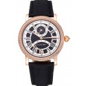 Imitation Luxury Cartier Rotonde Black And White Dial Gold Case With Jewels Black Leather Strap 622758