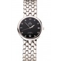 Imitation Luxury Omega De Ville Prestige Black Dial With Diamonds Stainless Steel Case And Bracelet